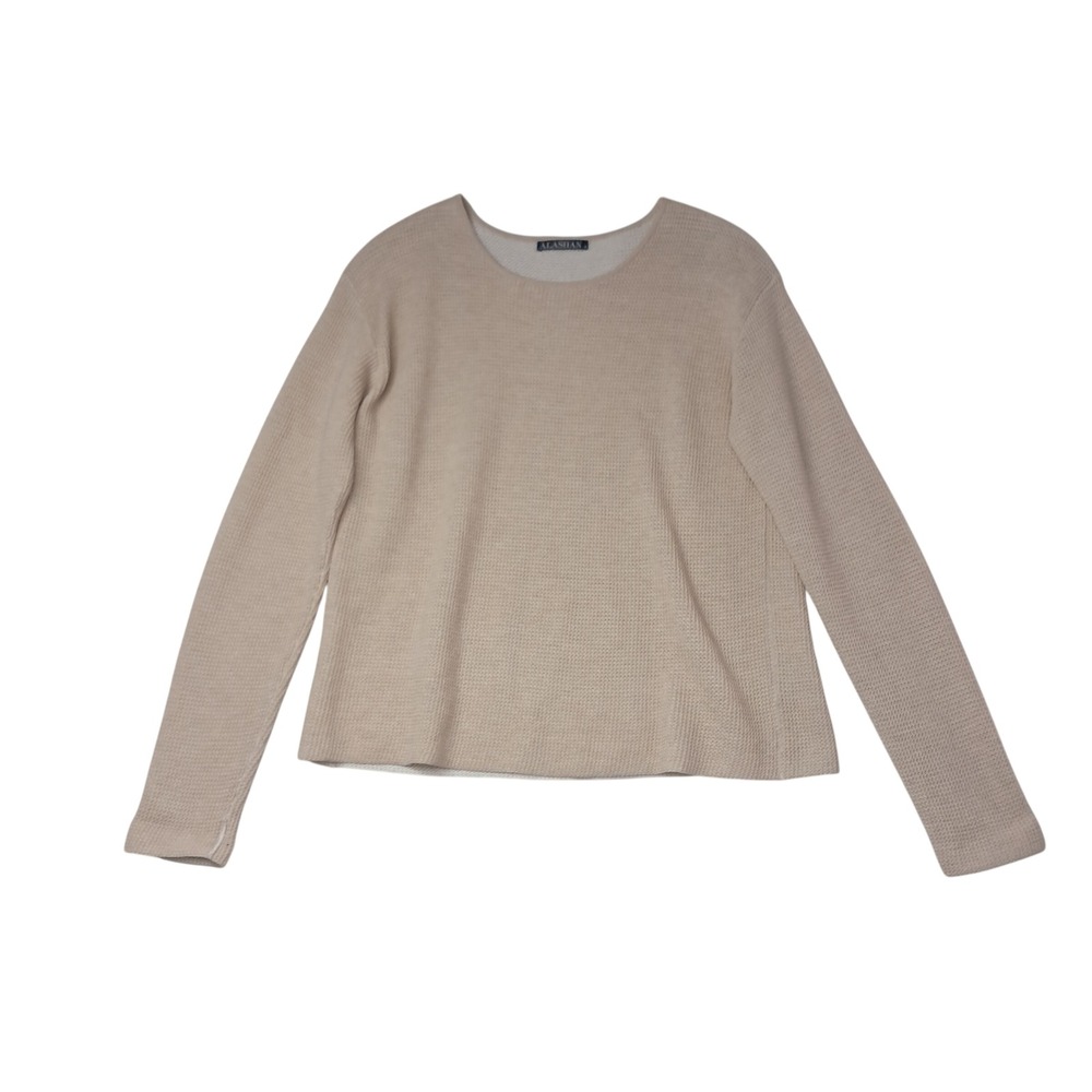 Alashan Sweater Womens Medium Beige Cashmere Cotton Blend Waffle Knit Pullover